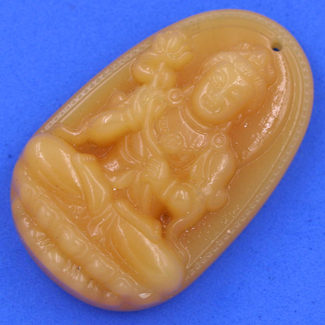 Mặt Phật Đại thế chí đá thạch anh vàng 3.6 cm kèm móc và dây chuyền inox, Mặt Phật bản mệnh