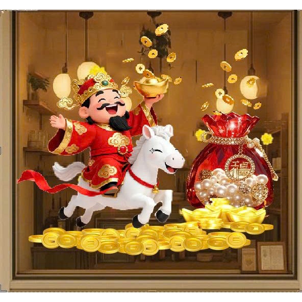 (HCM) Decal dán kính trang trí tết xuân Bính Ngọ 9 Binbin TTT09 decor văn phòng, nhà hàng,khách sạn