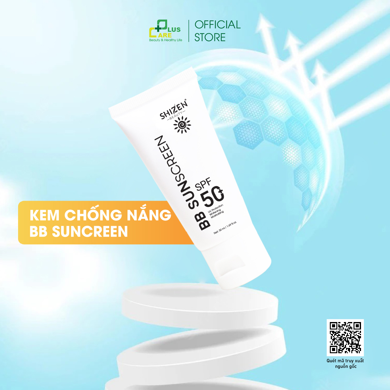 KEM CHỐNG NẮNG BB SUNSCREEN 30ml SPF 50 PA+++, vừa trang điểm, vừa chống nắng, vừa dưỡng da