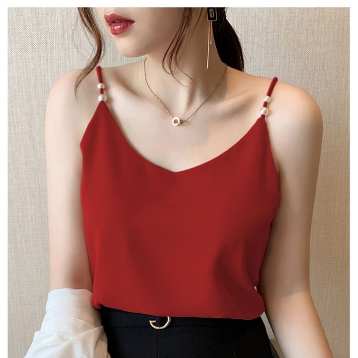 Áo 2 Dây Nữ New Design Đính Ngọc Trai Mẫu Mới, Lụa Satin Mịn Mát, Phong Cách Vintage Trẻ Trung, Áo Có Nhiều Màu Và Đủ Size AO0004