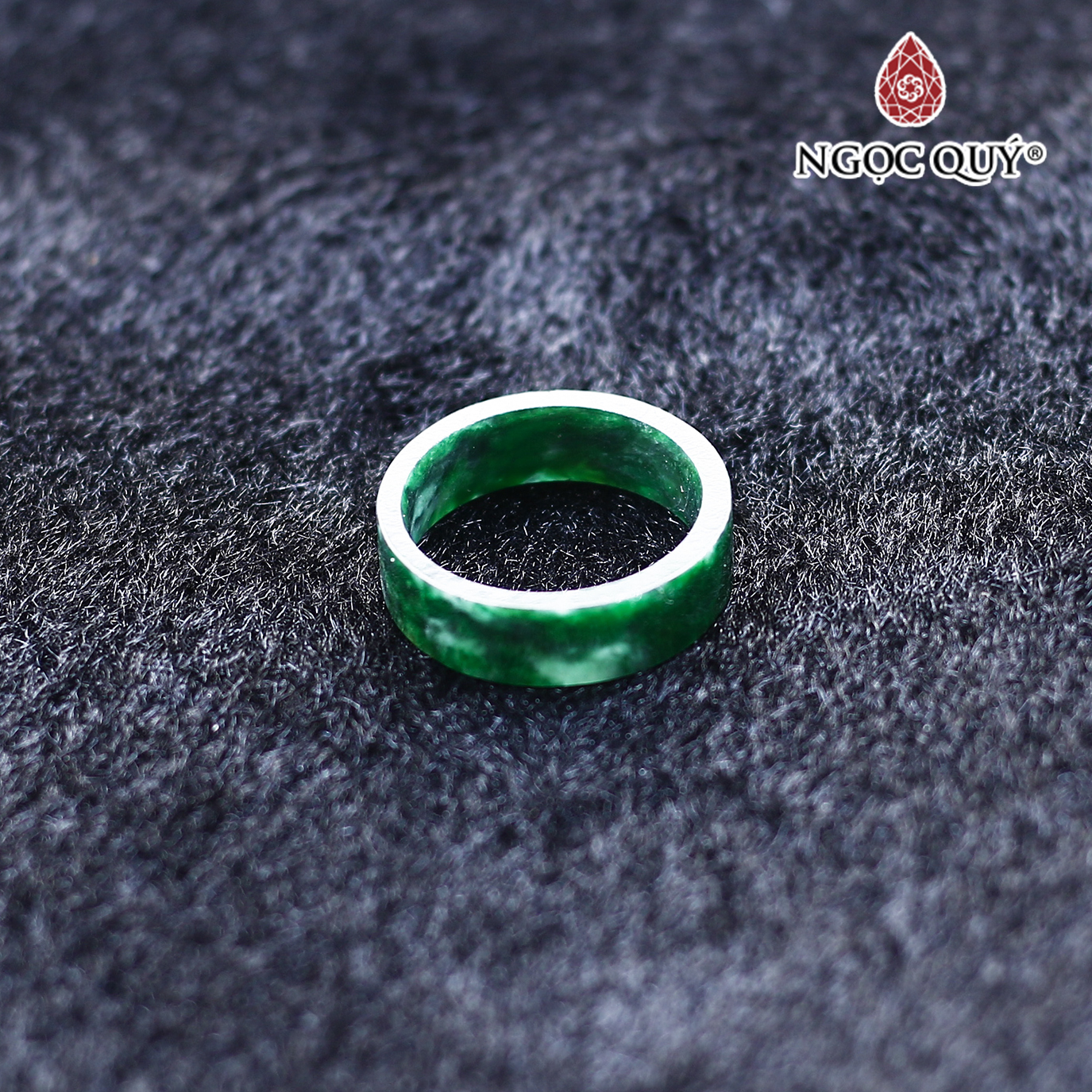 Nhẫn cẩm thạch sơn thủy bản vuông mệnh hỏa, mộc - Ngọc Quý Gemstones