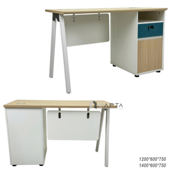 Bàn làm việc 1m2 kèm tủ TW2011-12W Nội thất Capta Bàn nhân viên mặt gỗ MFC chân sắt màu trắng tại hcm