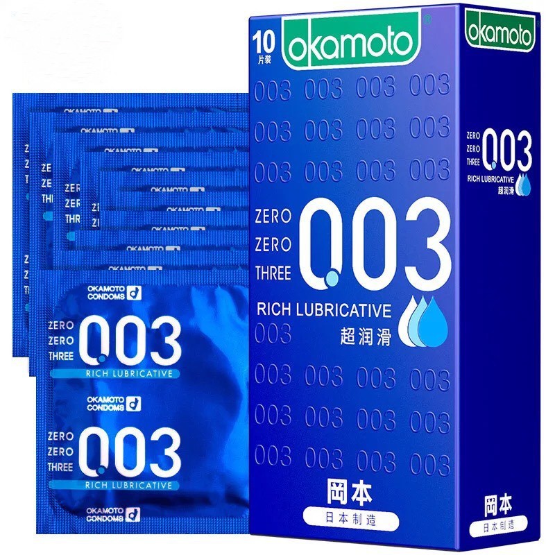 Bao Cao Su Okamoto 0.03 Cool Siêu mỏng Bóng Láng Mát lạnh Hộp 8 Cái