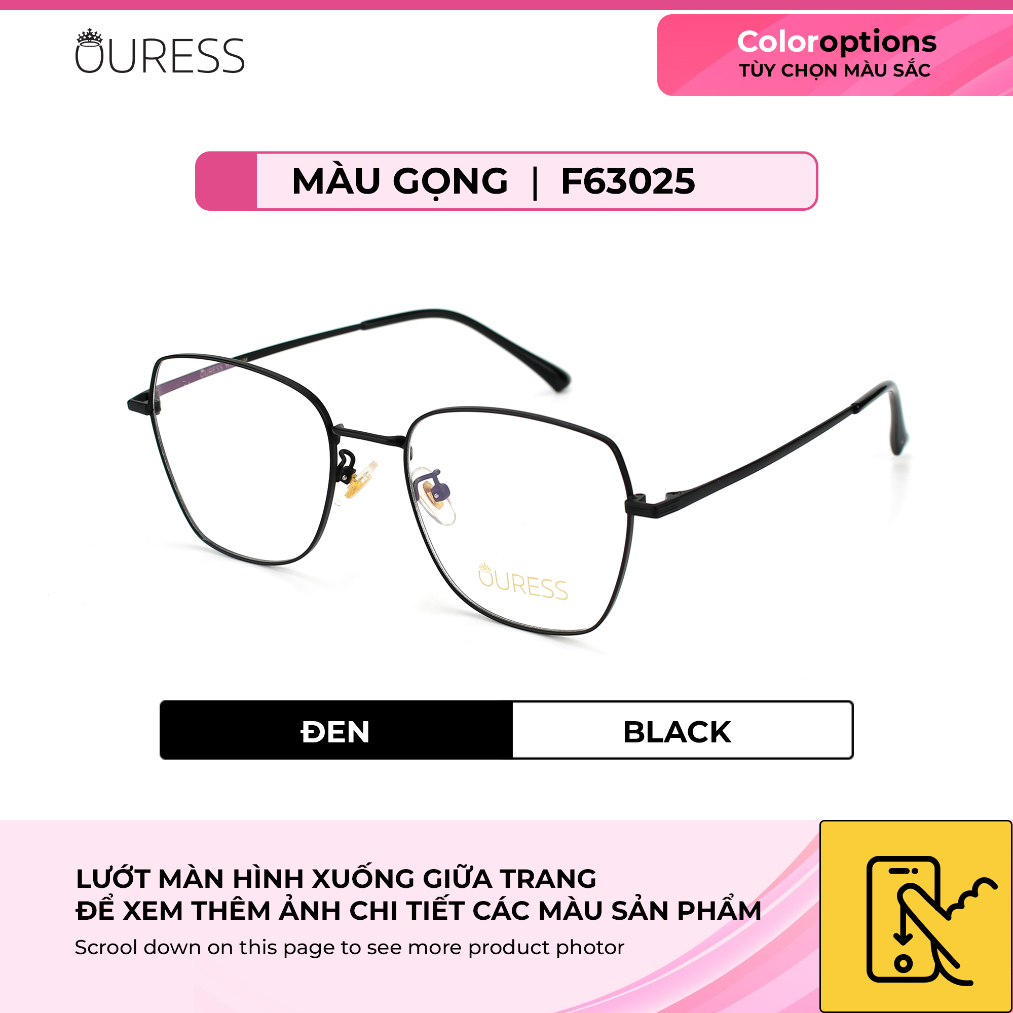 Gọng kính cận F63025 chất liệu titan thời trang mắt kính OURESS nam nữ siêu nhẹ siêu bền