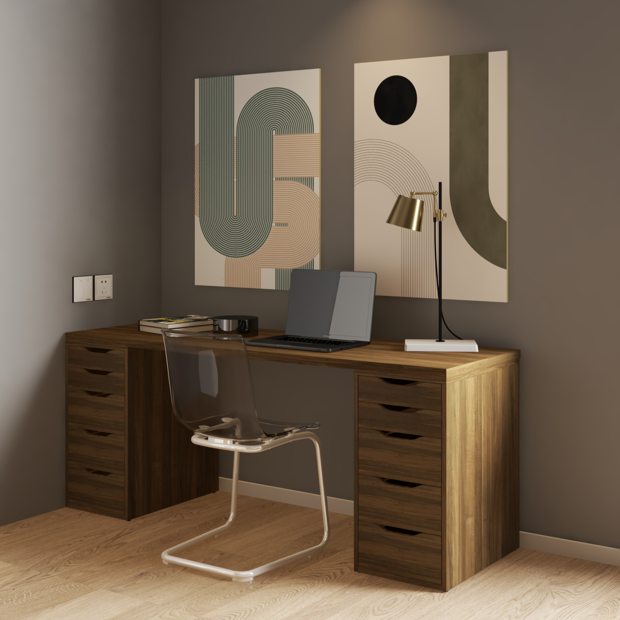 [Happy Home Furniture] LIDA, Bàn làm việc - 2 bên ngăn tủ, BAN_028, BAN_024