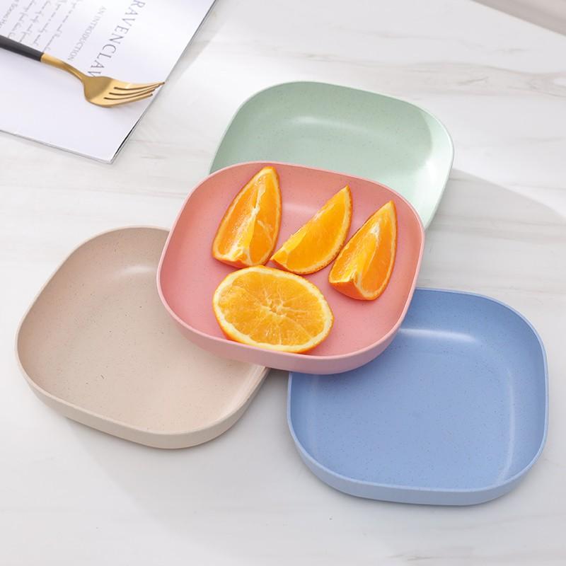 Đĩa nhựa lúa mạch vuông đựng bánh kẹo hoa quả nhiều màu sắc Đĩa đựng thức ăn trong nhà bếp