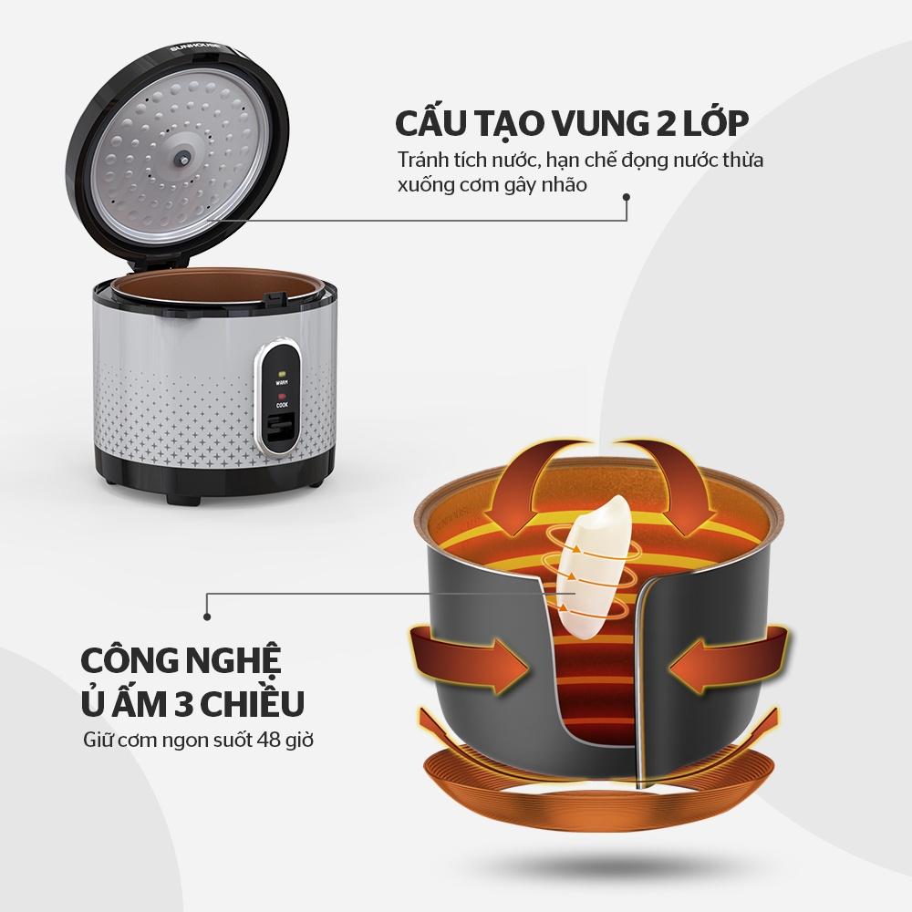 Nồi cơm điện Sunhouse SHD8306, Công suất 900W, Dung tích 3 lít, Lòng nồi phủ chống dính cao cấp, Hàng chính hãng - Bảo hành 12 tháng