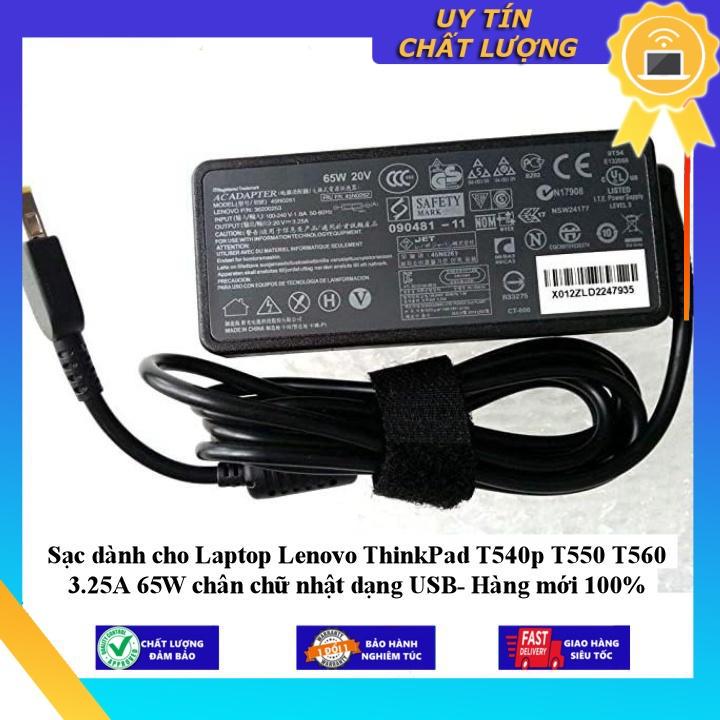 Sạc dùng cho Laptop Lenovo ThinkPad T540p T550 T560 3.25A 65W chân chữ nhật dạng USB - Hàng Nhập Khẩu New Seal