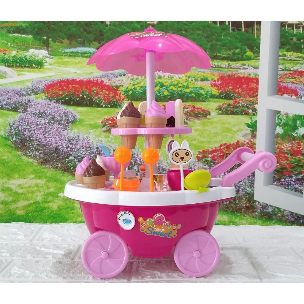 Bộ đồ chơi xe kem 2 tầng có nhạc và đèn - Đồ chơi xe đẩy cửa hàng bán kem có nhạc đèn cho bé trai bé gái