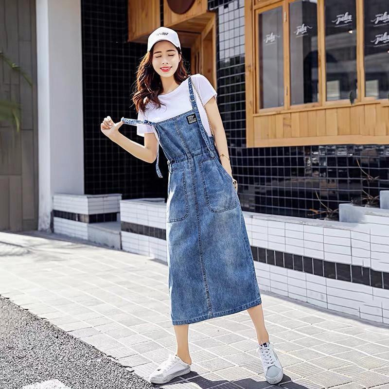 Quần yếm nữ King168, váy yếm dài chất jean cotton xịn mẫu FC01