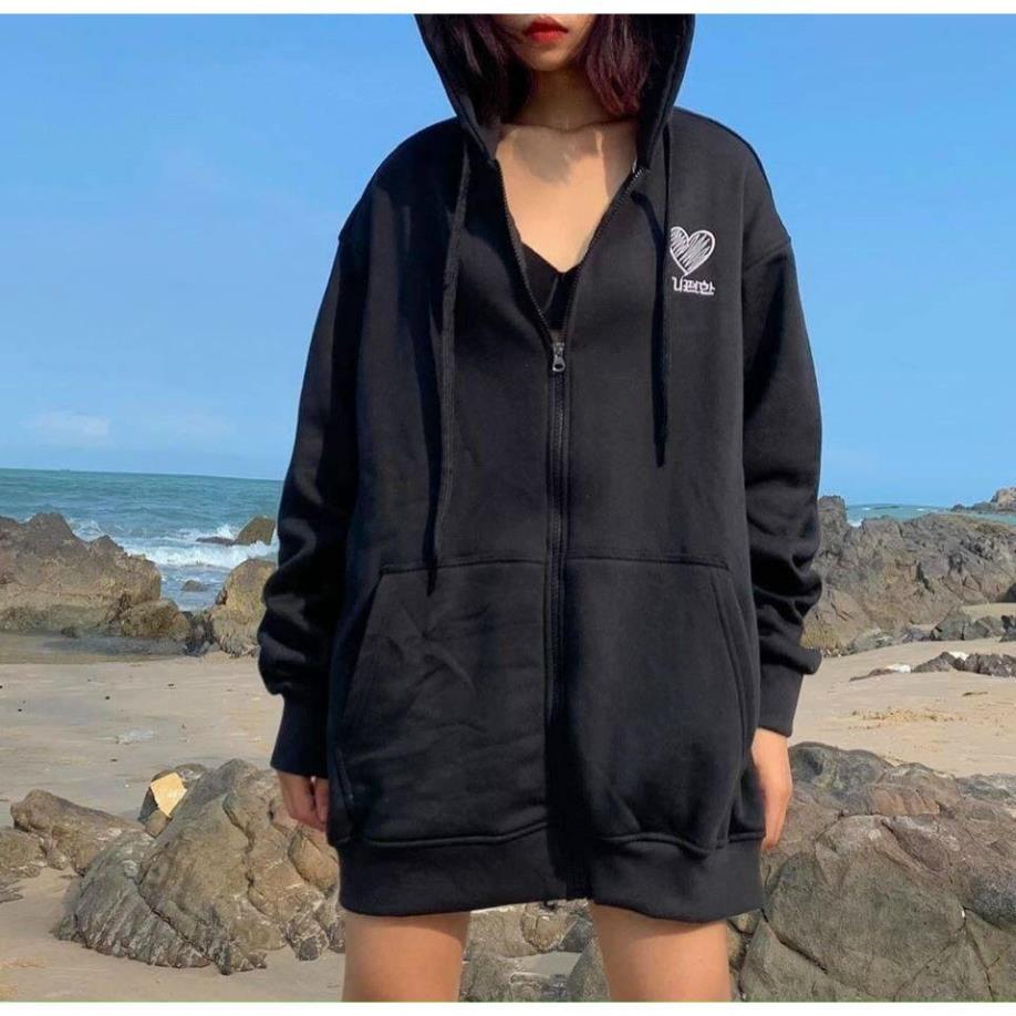 Áo hoodie nam nữ Saranghae thêu trái tim dáng unisex form rộng chất nỉ bông chống nắng tốt