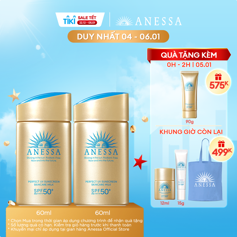 Bộ đôi Kem chống nắng dạng sữa dưỡng da kiềm dầu bảo vệ hoàn hảo (Anessa Gold Milk 60ml x2)