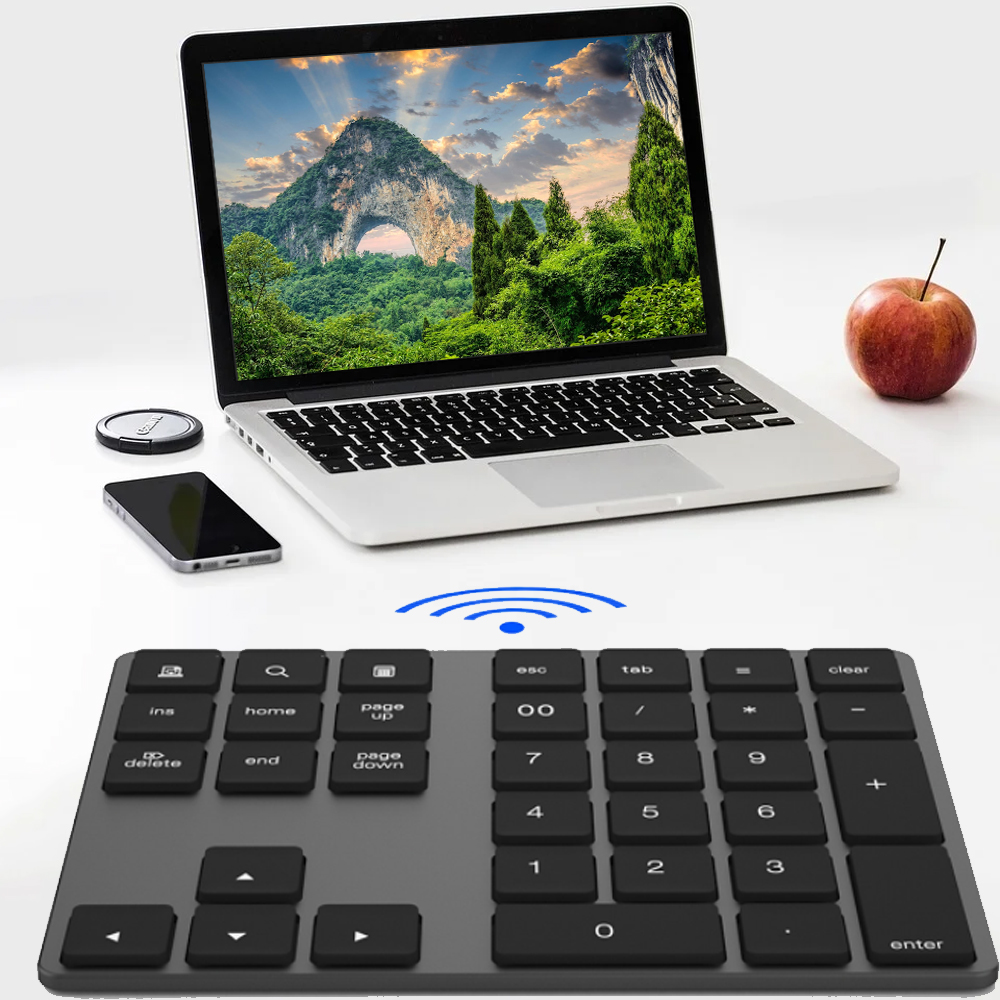 Bàn phím số không dây Wireless 2.4G, cho Laptop, thiết bị di động, 35 phím, thêm các phím chức năng, Pin sạc, phím êm Minh House-Hàng chính hãng