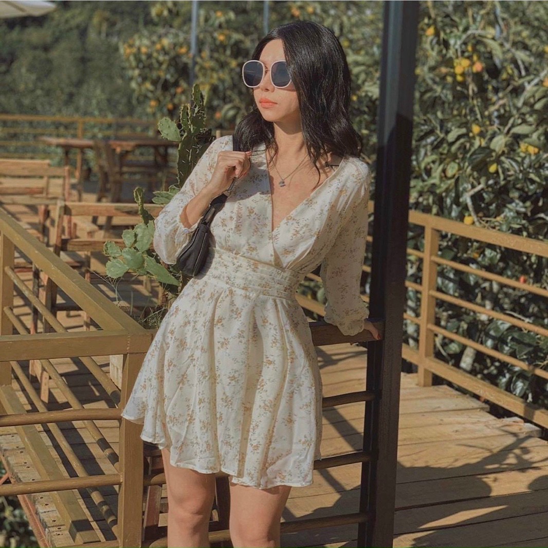 ĐẦM HOA ĐẮP CHÉO BO EO M.O.N Boutique