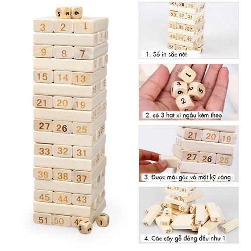 Rút Gỗ - Đồ Chơi Rút Gỗ Loại To Cho Bé An Toàn, Rút Gỗ Số Hàng Cao Cấp 51 Thanh Sắc Nét Rèn Luyện Trí Tuệ TINA