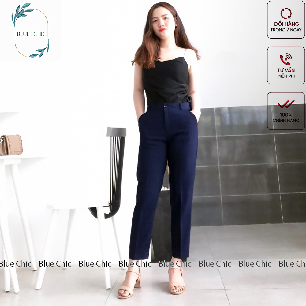 Quần tây nữ Blue Chic công sở lưng cao vải âu baggy màu xanh đen nâu đi học đẹp trẻ trung dáng dài