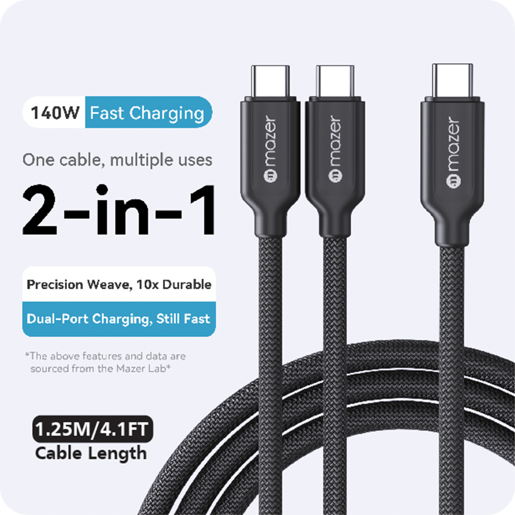 Dây Cáp Sạc Ra 2 Đầu USB-C MAZER InfiniteLink Scorpion PD 140W Dài 1.25m Chất Liệu Nylon Bện Bền Chắc Cao Cấp Hàng Chính Hãng