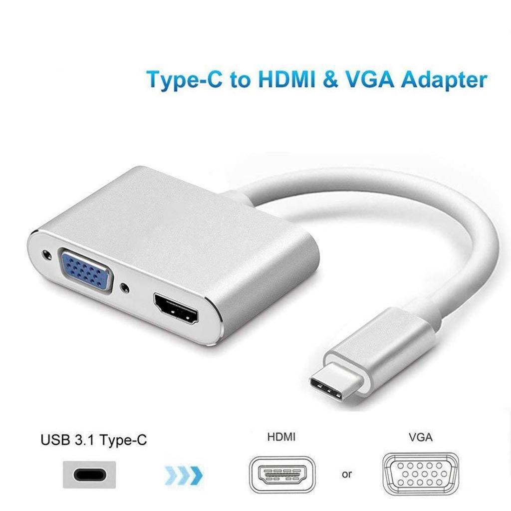 2 In 1 USB Type-C To HDMI 4K VGA Adapter For MacBook Projector HDTV Silver