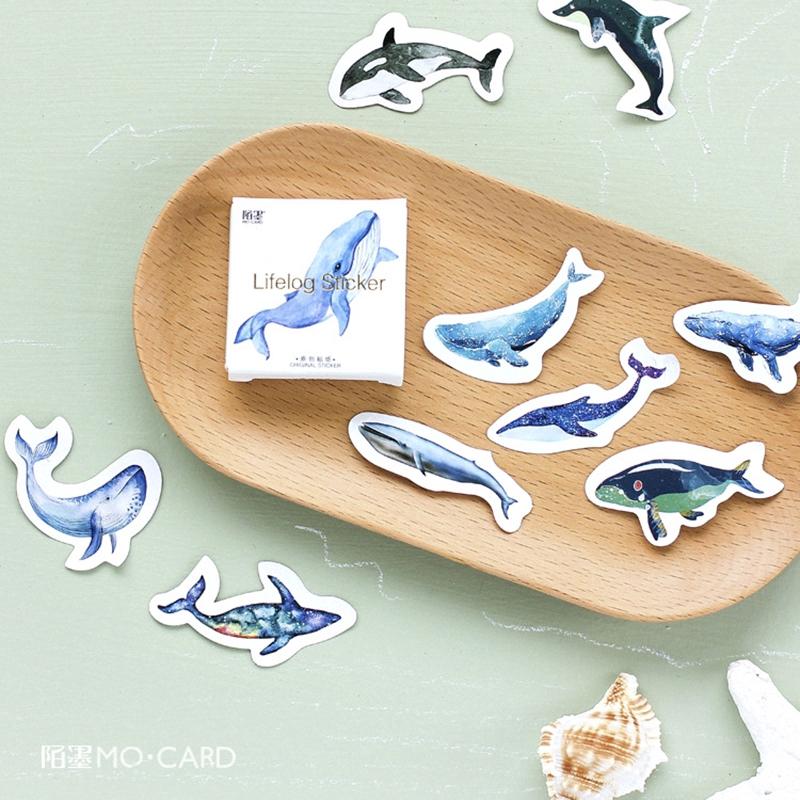 Hộp 45 miếng dán sticker hình cá heo xanh dùng trang trí sổ lưu niệm tiện lợi Box Sticker ST285