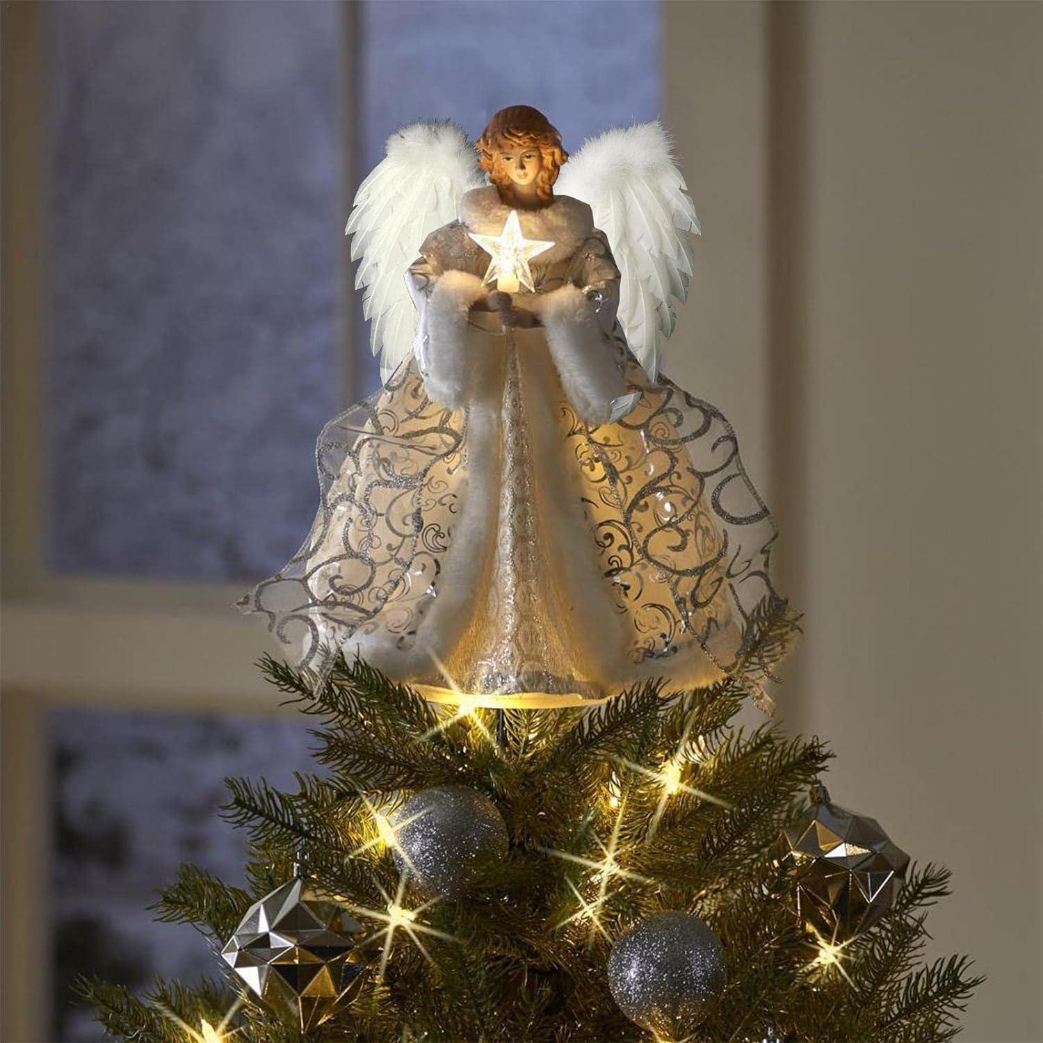 Trang trí cây thông Noel hình thiên thần, trang trí cây thông Noel acrylic với ánh sáng, cho đồ trang trí cây Giáng sinh trên máy tính để bàn nội thất từ ​​năm mới