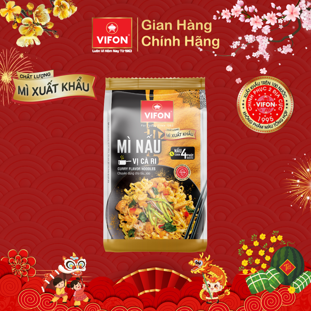 Thùng 12 gói Mì nấu vị cà ri Chất lượng xuất khẩu 300gr/gói/4 vắt