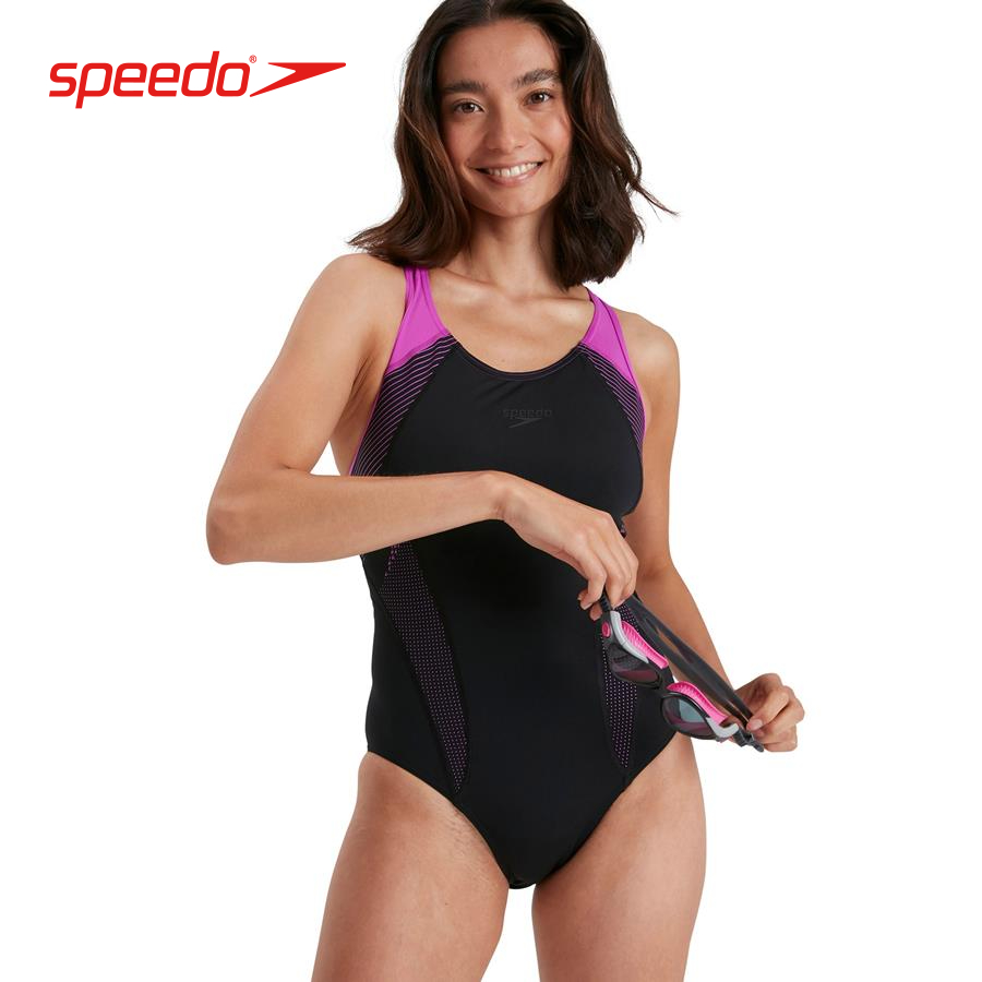 Đồ bơi một mảnh nữ Speedo Plmt Lnbk Af (A) Black/Pink - 8-11457C733