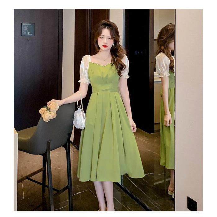 ĐẦM XÒE CỔ HẠT TAY PHỐI LỤA TƠ CAO CẤP