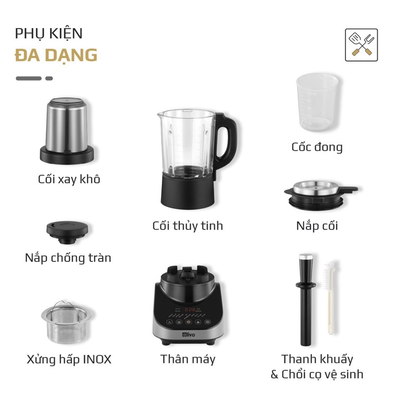 Máy Làm Sữa Hạt Đa Năng OLIVO CB20, 1.75Lit - 2000W, Kèm Cối Xay Khô, Hàng Chính Hãng