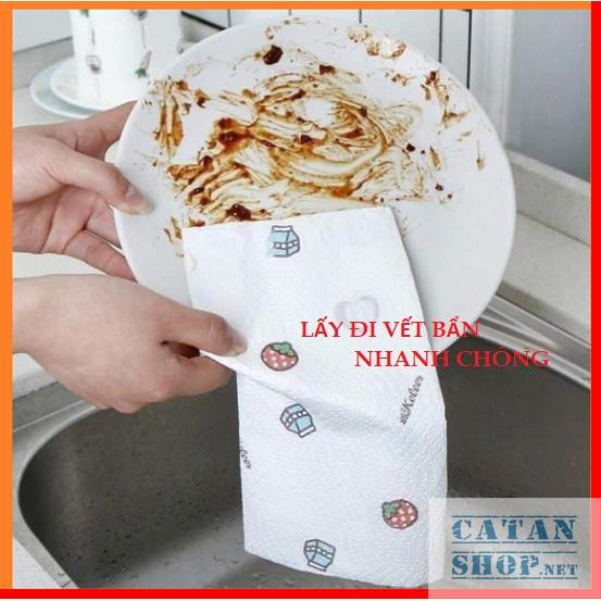 Cuộn giấy lau nhà bếp đa năng, khăn lau bếp, lau tay có thể giặt cuộn 20cm và 25cm giấy lau đa năng in họa tiết