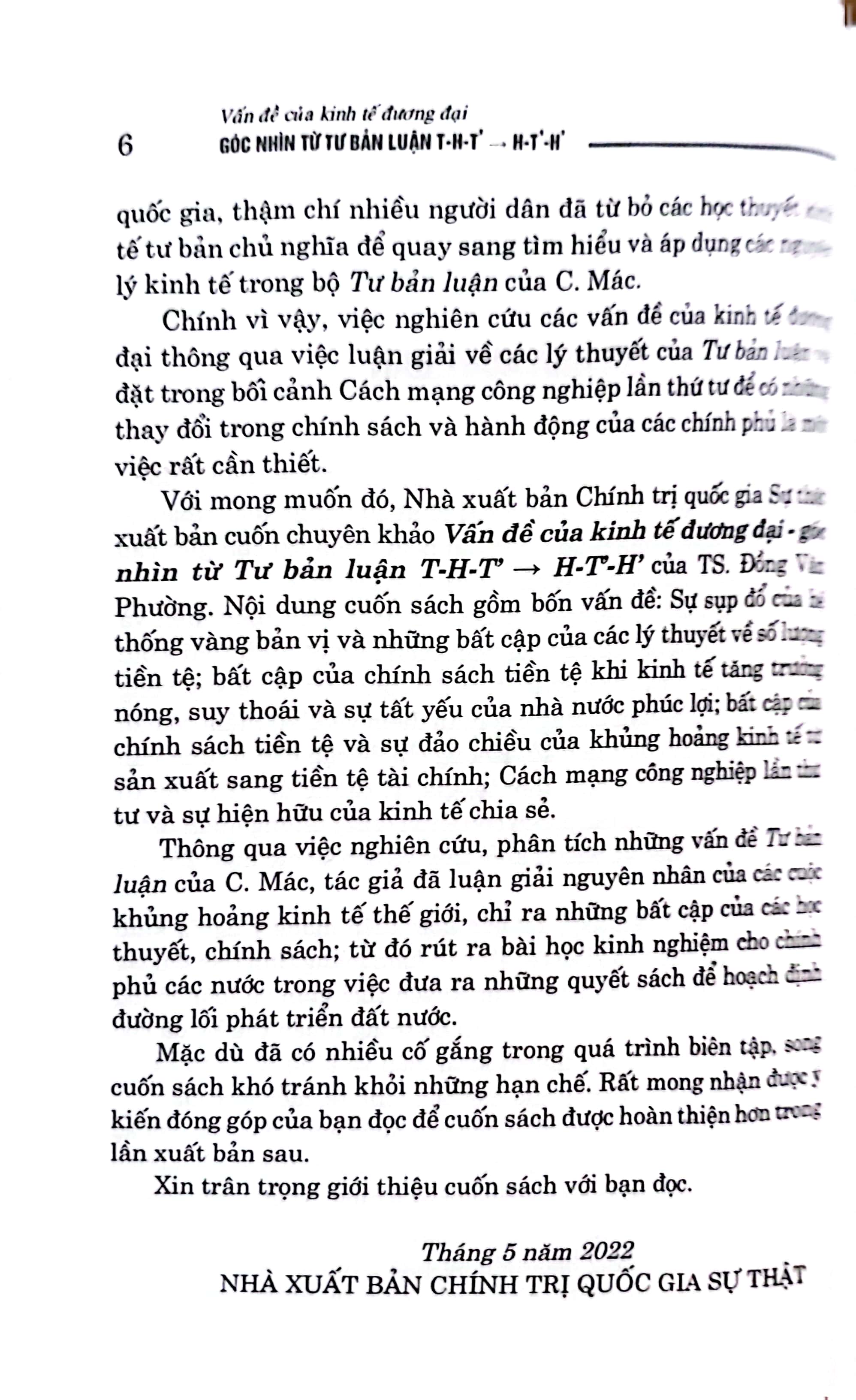 Vấn đề của kinh tế đương đại - góc nhìn từ Tư bản luận. T-H-T' =&gt; H-T'-H' (Sách chuyên khảo)