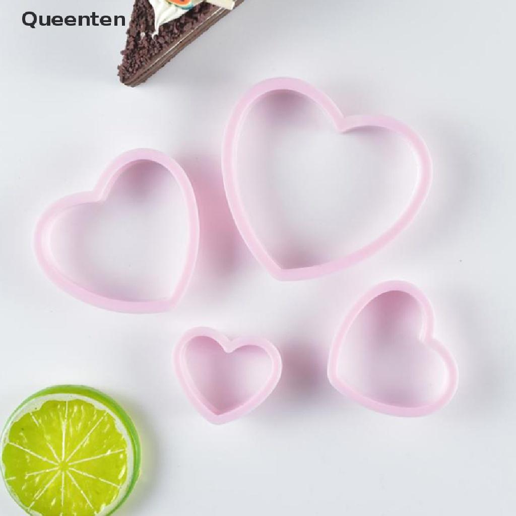 Queenten 4pcs Heart Shaped Plastic Cake Mold Cookie Cutter Biscuit Stamp Sugar Craft VN
