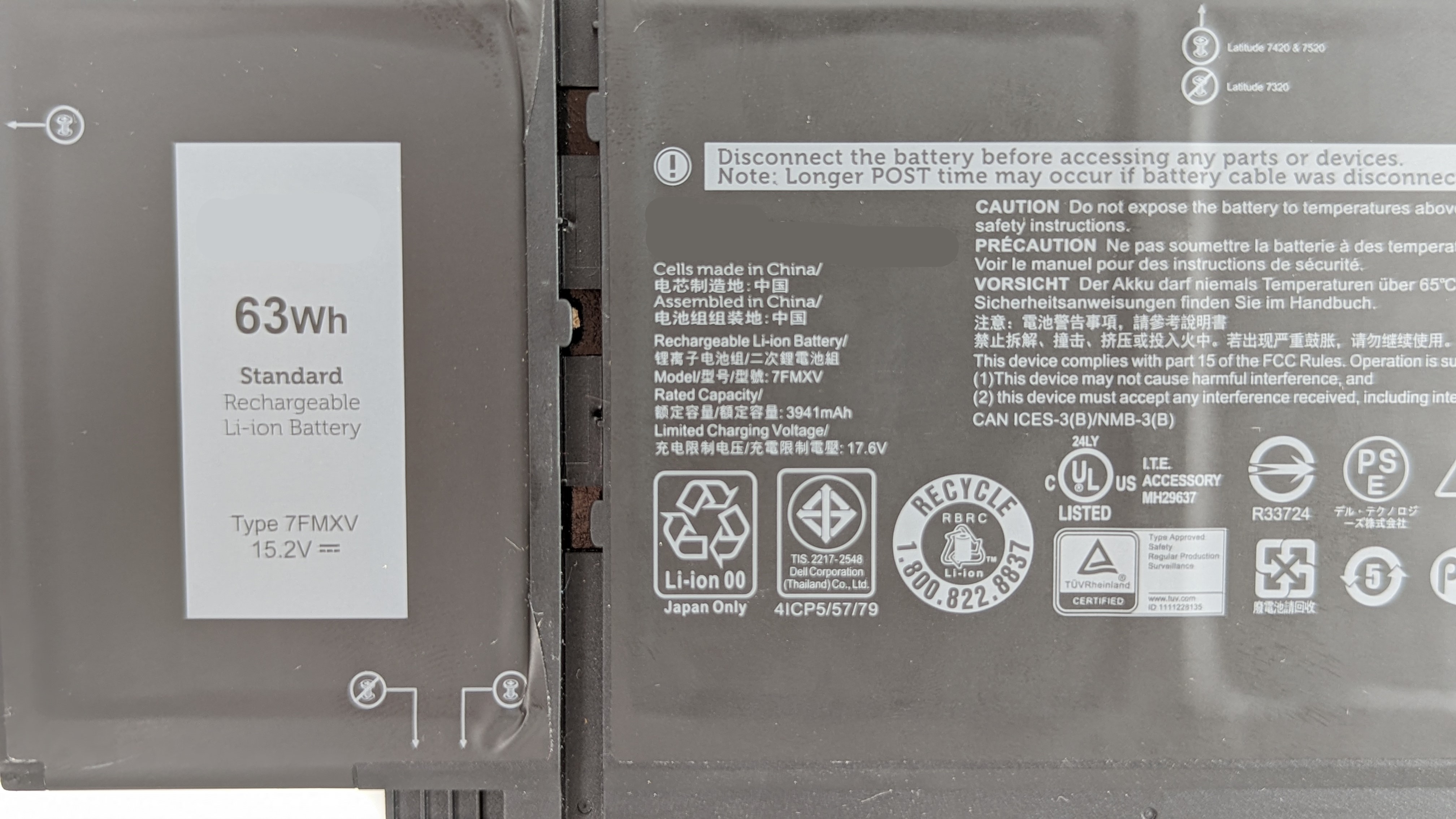 Pin Dành Cho Laptop Dell Latitude 5320 7320 7420 7520 Mã Pin 7FMXV Dung Lượng 63Wh