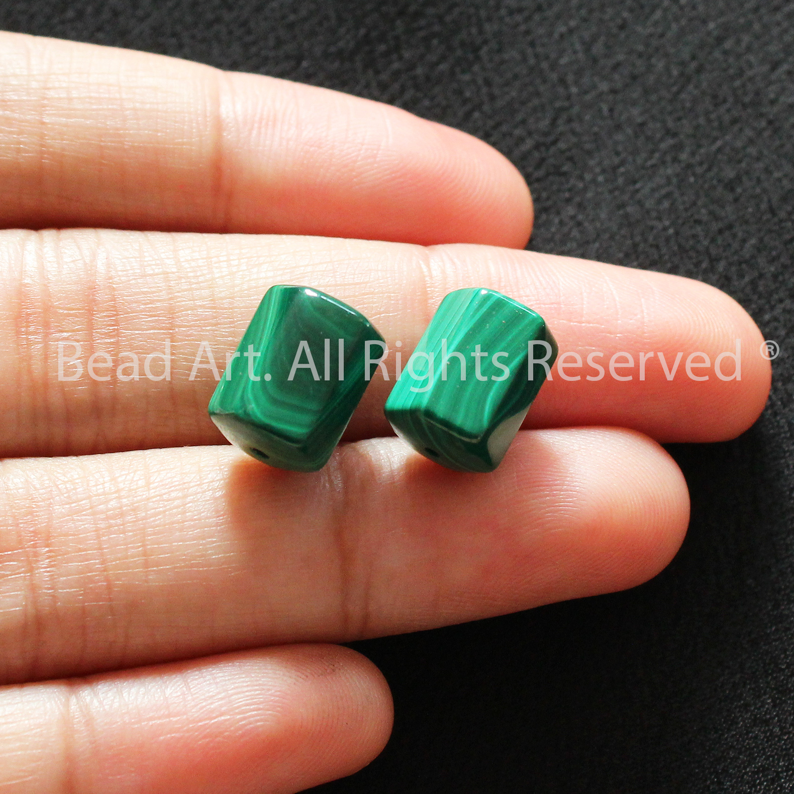 [1 Hạt] 11.5x7.5MM Đá Malachite, Khổng Tước Xanh Lá, Phối Vòng Tay Phong Thuỷ, Chuỗi Hạt, Mệnh Hoả, Mộc - Bead Art