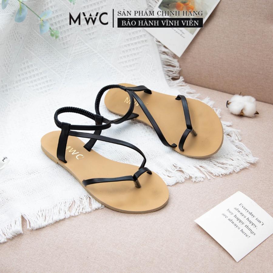 Giày Sandal Xỏ Ngón MWC Đế Bệt Chất Liệu Da Nữ Tính Xinh Xắn Sang Trọng 2 Màu Đen Kem 2895