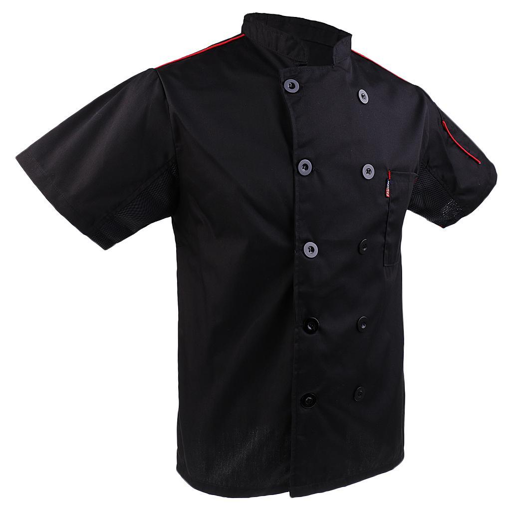 2Pcs Men Summer Chef Jacket Coat Short Sleeve Kitchen Cook Uniform