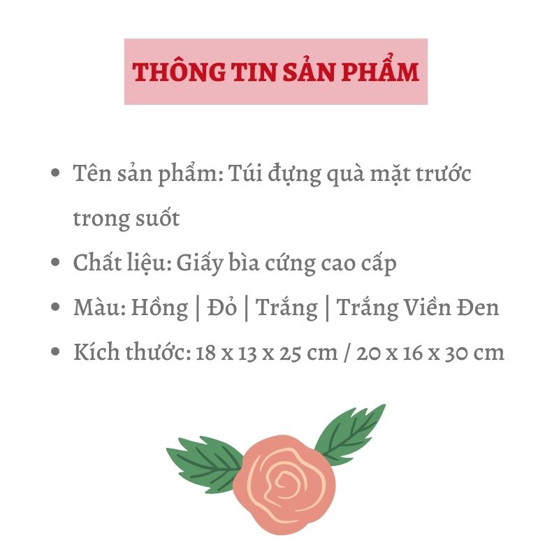 Túi Giấy Đựng Quà Mặt Trước Trong Suốt Màu Hồng Xinh Xắn - Size Nhỏ 18x13x25cm