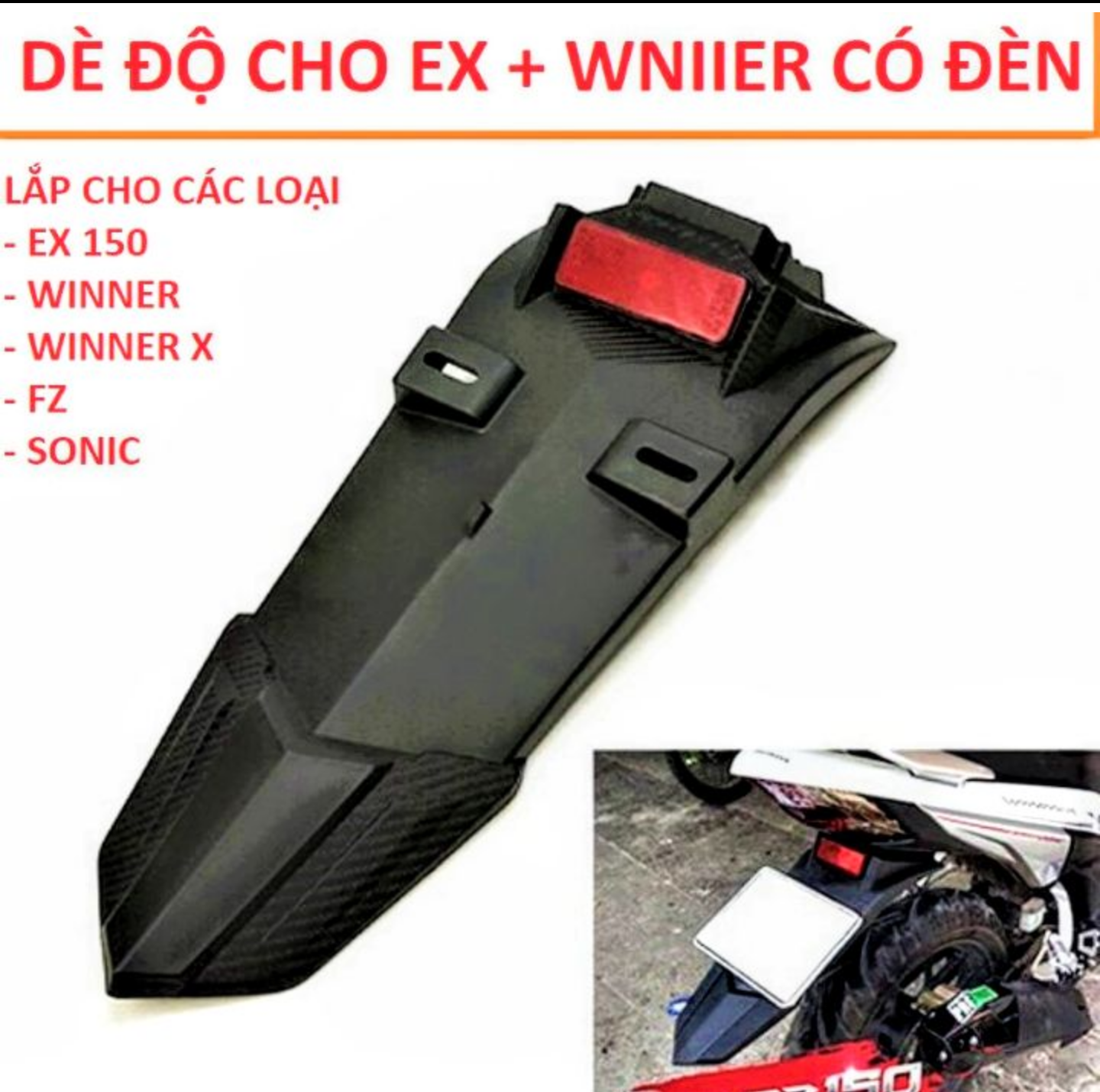 BỘ DÈ CHẮN BÙN SAU XE MÁY LẮP XE EX150 CÓ ĐÈN LED CỰC ĐẸP MẪU MỚI HÀNG CHUẨN GIÁ RẺ