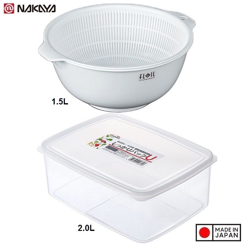Hộp đựng/cất bảo quản thực phẩm + 01 Rổ nhựa 2 lớp cao cấp - Hàng nội địa Nhật Bản.
