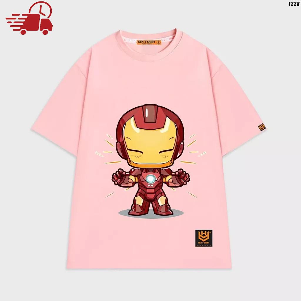 Áo thun tay lỡ unisex áo phông trơn nam nữ Iron man mini vui nhộn