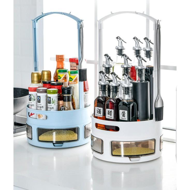 Kệ để gia vị nhà bếp xoay 360 độ có máng treo vật dụng Supaisu-ten phong cách Nhật Bản