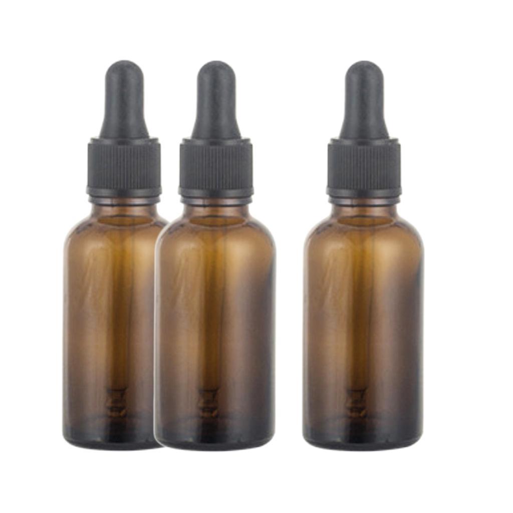 3Pcs Amber Glass Bottle With Dropper, Empty Brown Cosmetex Glass Bottle,