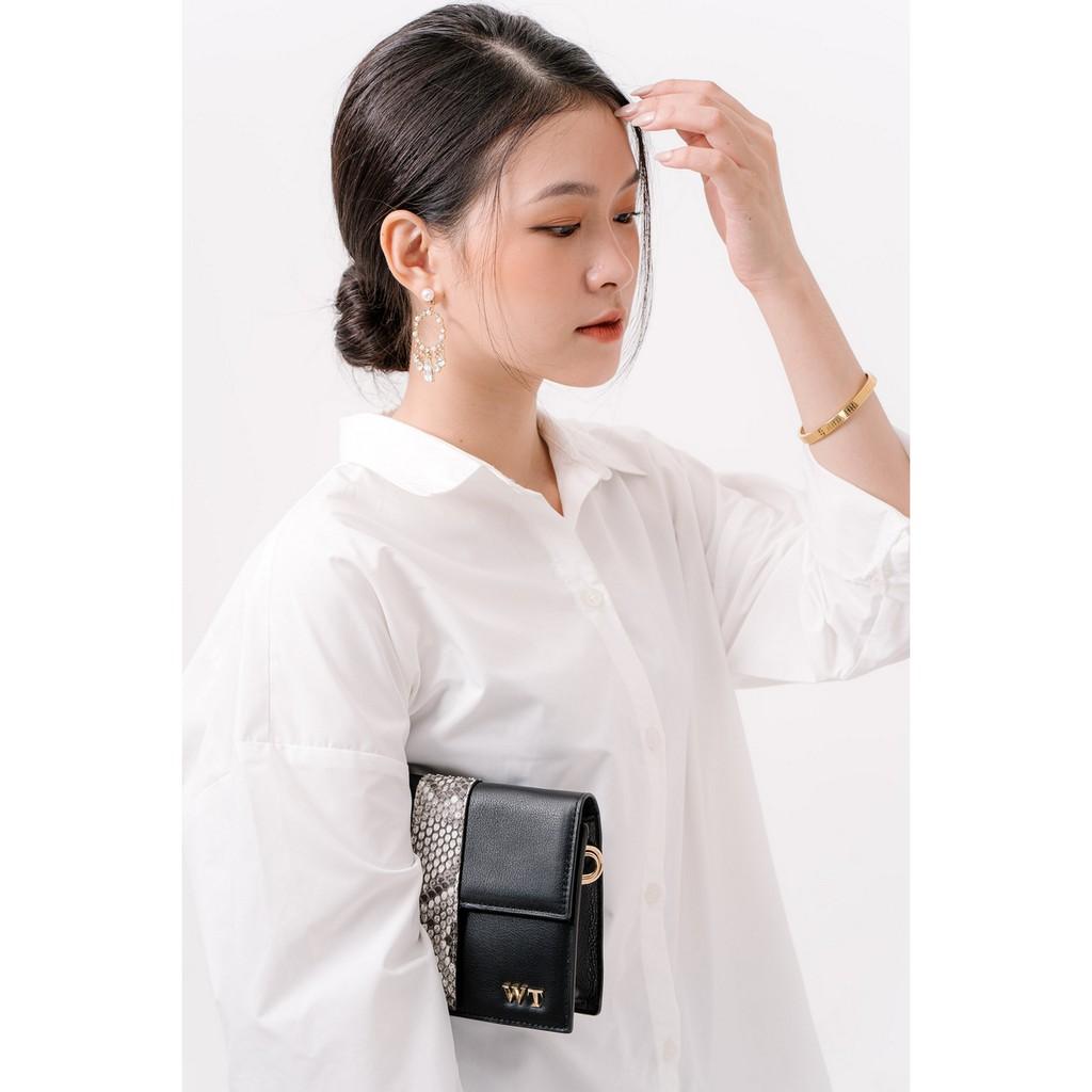 Túi Xách Nữ Có Quai Đeo Da Bò Phối Da Trăn Cao Cấp Màu Đen WT Leather 050199102