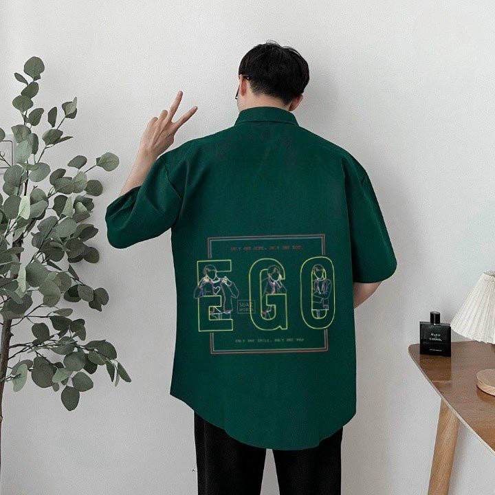 Áo sơ mi ngắn tay họa tiết EGO thời trang Hàn Quốc 2023 cho nam nữ