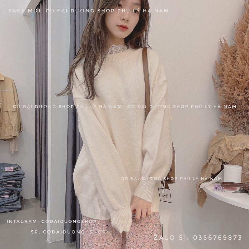 áo len may liền cổ ren