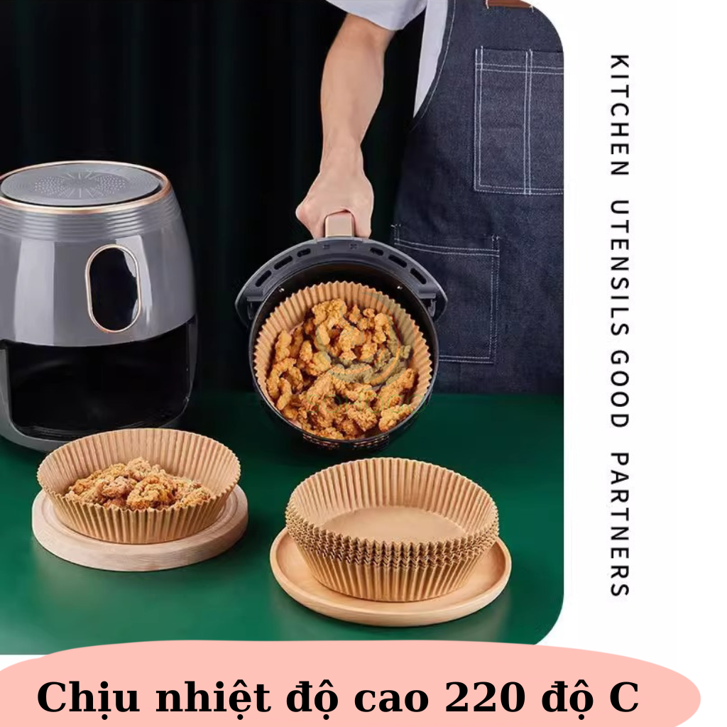 Set 50 Miếng Giấy Lót Nồi Chiên Không Dầu, miếng lót nướng không dính thấm dầu hình tròn đa năng V0060