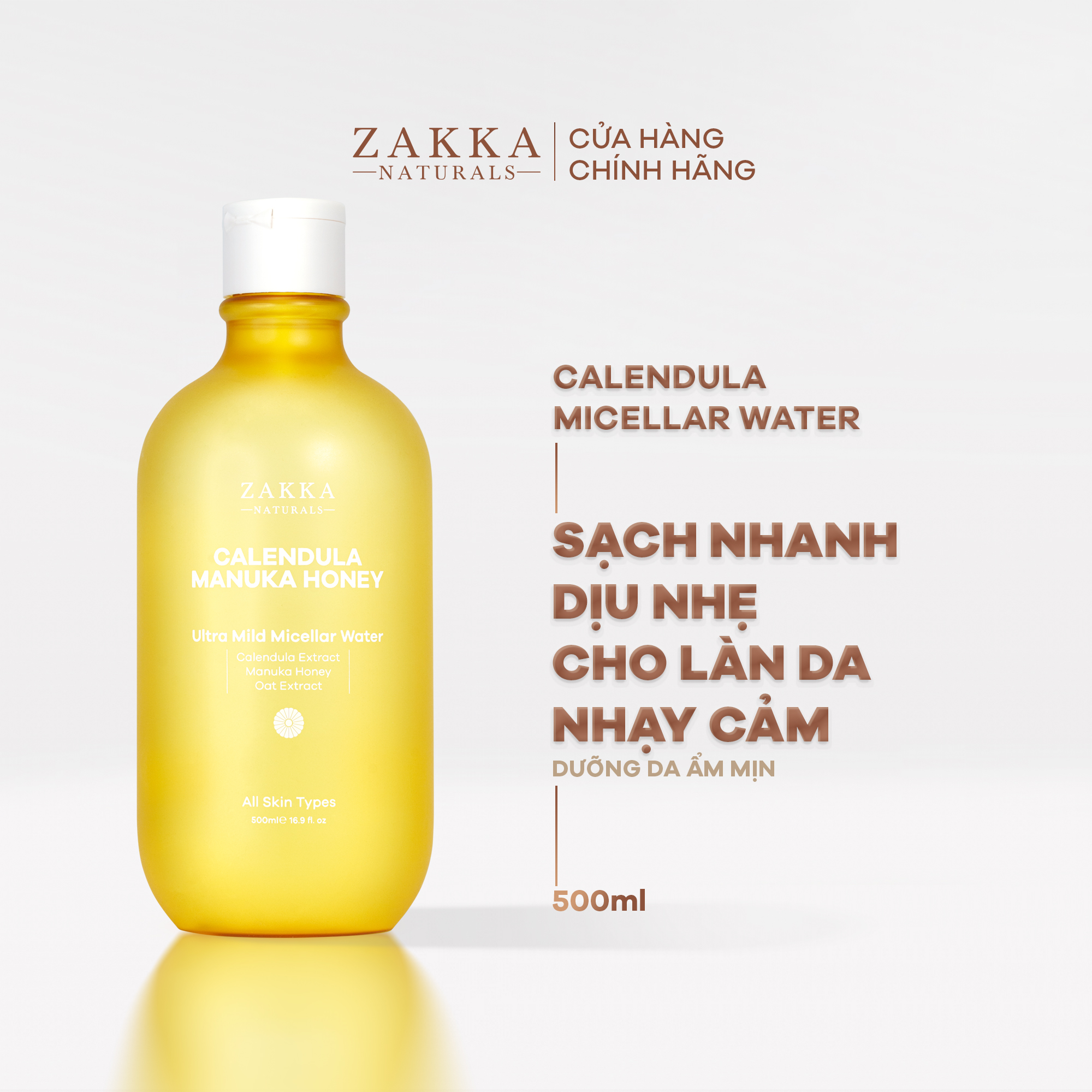 Nước Tẩy Trang Cúc Và Mật Ong Dịu Nhẹ Dành Cho Da Nhạy Cảm - Calendula & Manuka Honey Ultra Mild Micellar Water - Zakka Naturals 500ml