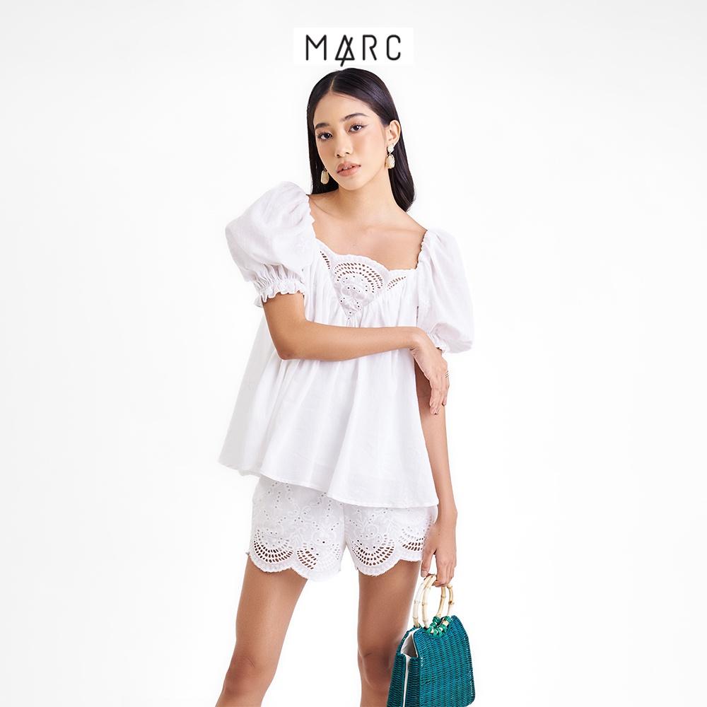 Áo kiểu nữ MARC FASHION form rộng cổ tim đắp ren tay phồng FAVH070122