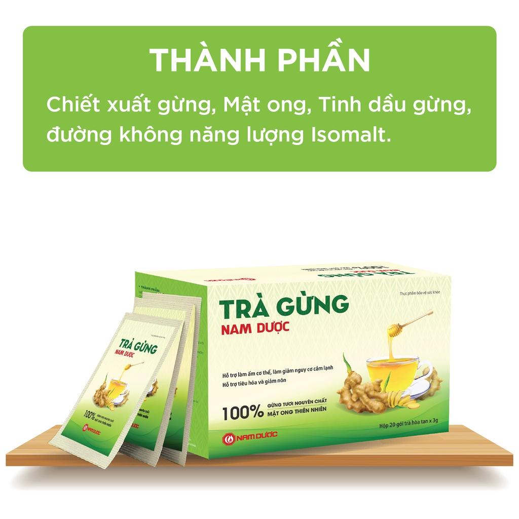 Trà gừng Nam Dược làm ấm cơ thể, hỗ trợ giảm nguy cơ cảm lạnh, hỗ trợ tiêu hóa và giảm nôn - hộp 20 gói x 3g