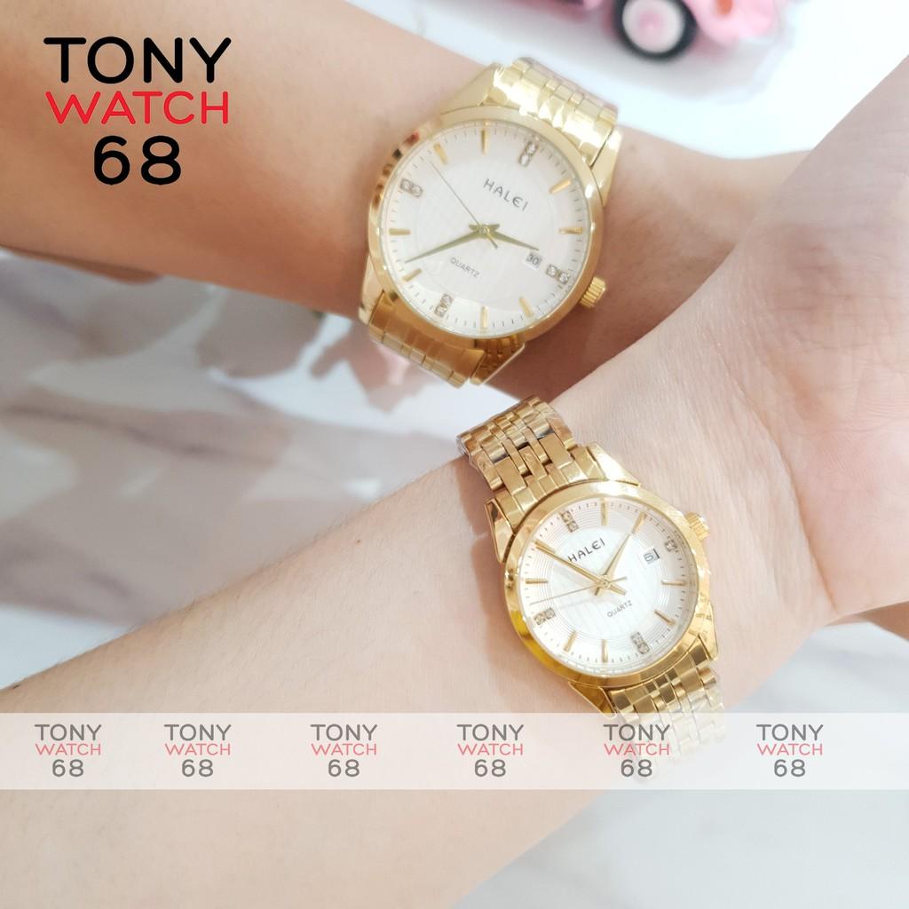 Đồng hồ đôi nam nữ Halei 564 dây thép đúc đặc 6 hàng chống nước chống xước Tony Watch 68