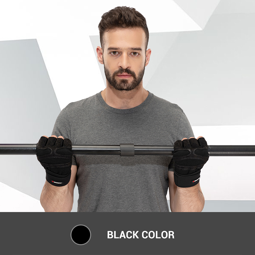 Găng tay tập gym nữ/nam hở ngón, bao tay tập Gym nữ/nam có quấn trợ lực cổ tay, đệm Silicone chống trượt GoodFit GF201G